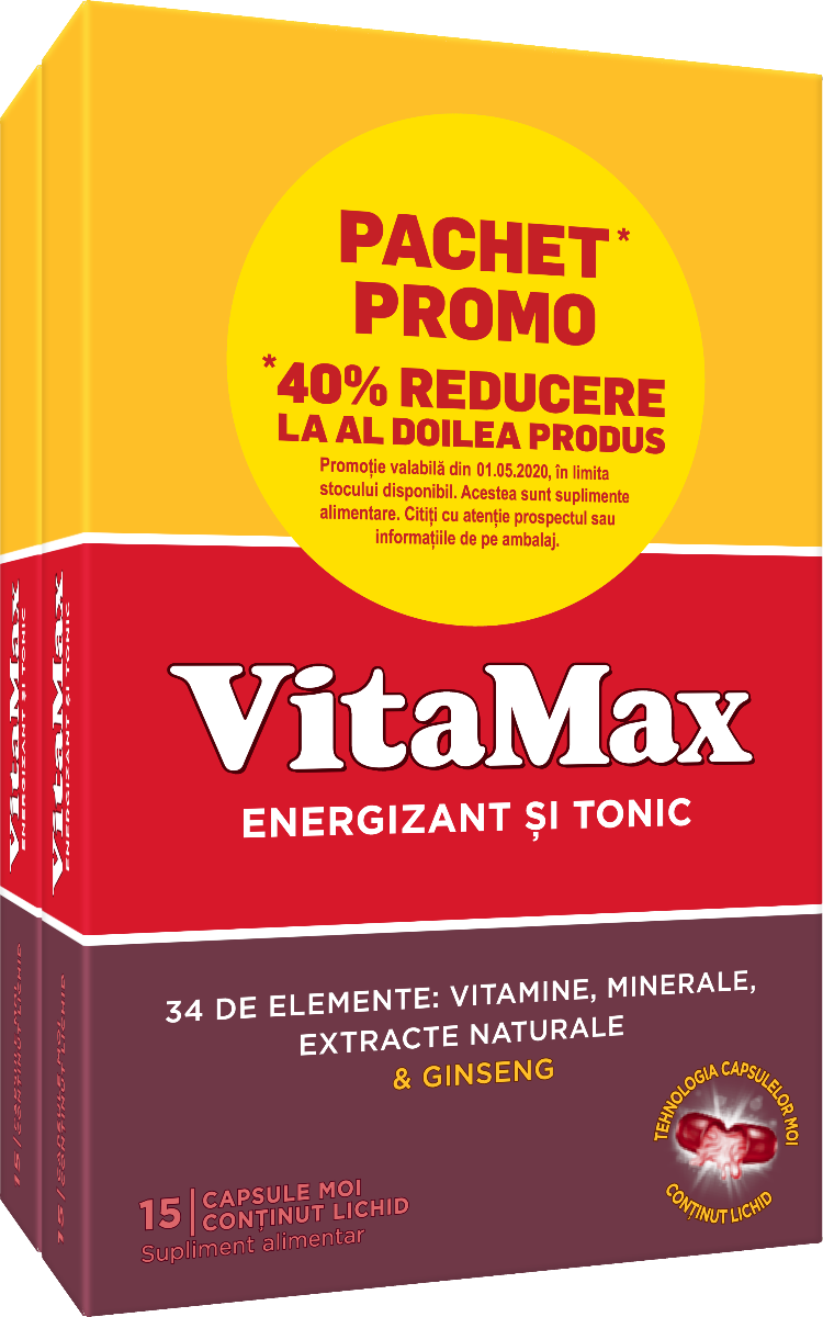 Pachet Vitamax 1 + 40% reducere la al doilea produs, 2 x 15 capsule, Perrigo