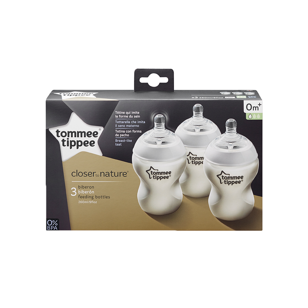 Set 3 biberoane PP tetina din silicon Closer to Nature, 260ml, Tommee Tippee