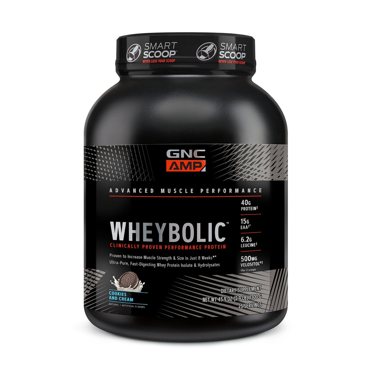 Proteina din zer cu aroma de biscuiti si crema AMP Wheybolic, 1300g, GNC