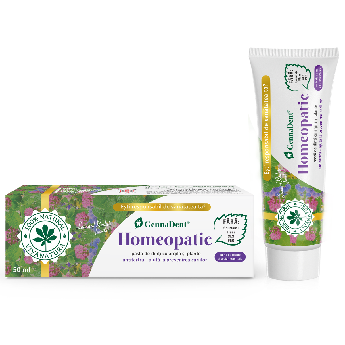 Pasta de dinti GennaDent Homeopatic, 50ml, VivaNatura
