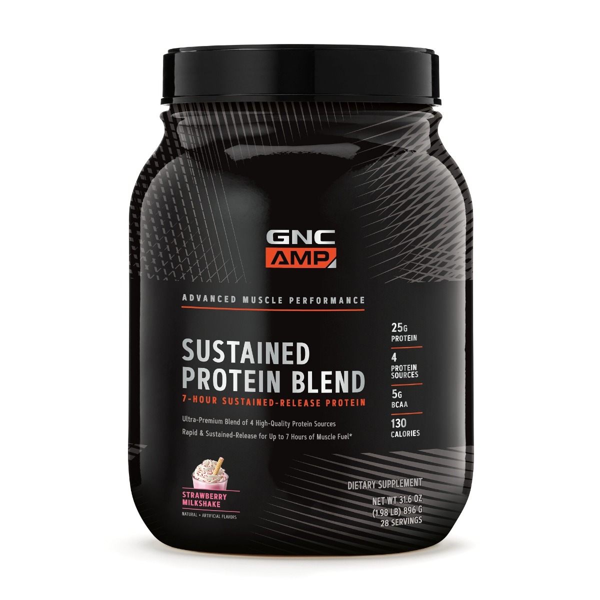 Amestec proteic cu aroma de milkshake de capsuni AMP Sustained Protein Blend, 896g, GNC