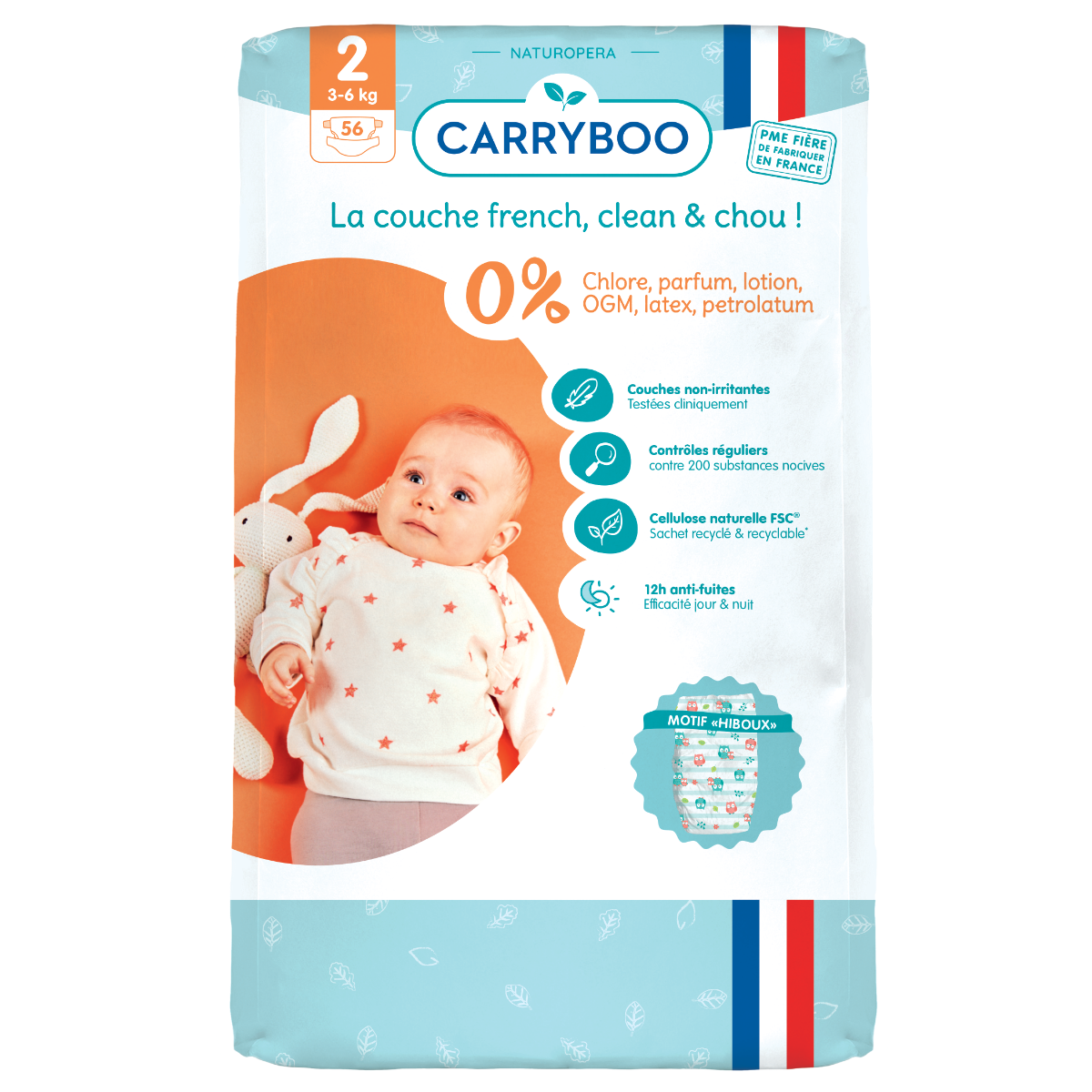 Scutece bio hipoalergence pentru nou nascuti 3-6kg marimea 2, 56 bucati, Carryboo