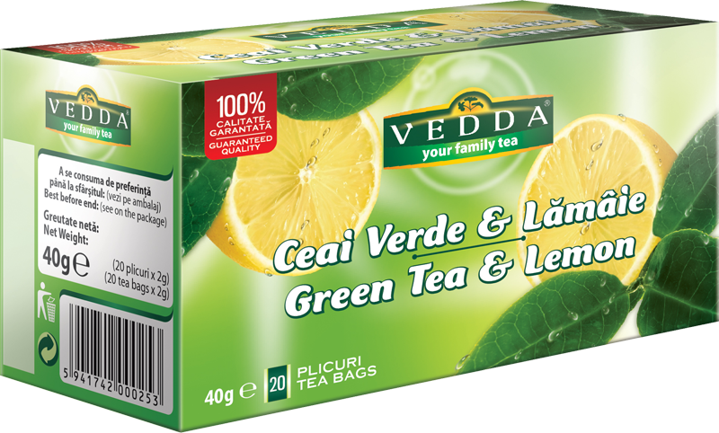 Ceai verde cu lamaie, 20 plicuri, Vadda