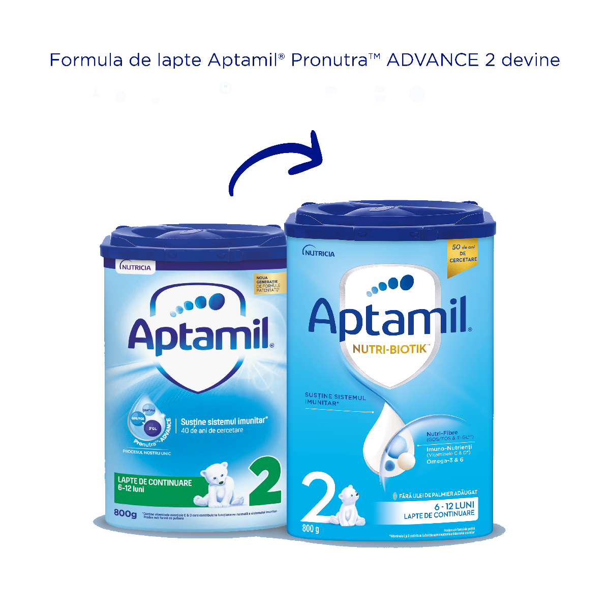 Lapte de continuare 6-12 luni NUTRI-BIOTIK 2, 800g, Aptamil