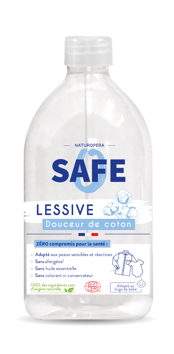 Detergent bio pentru rufe cu parfum de bumbac fara alergeni, 1000ml, Safe