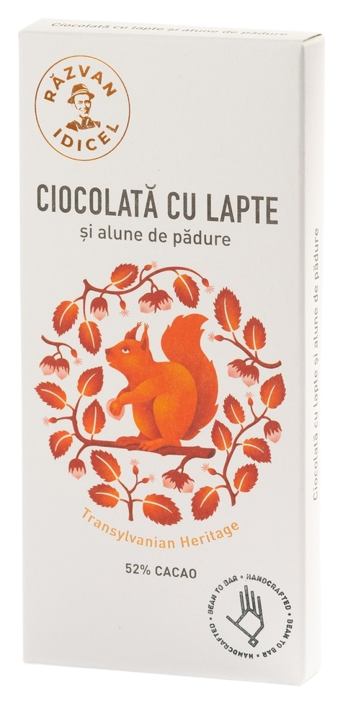 Ciocolata 54% cacao cu lapte si alune de padure, 80g, Razvan Idicel