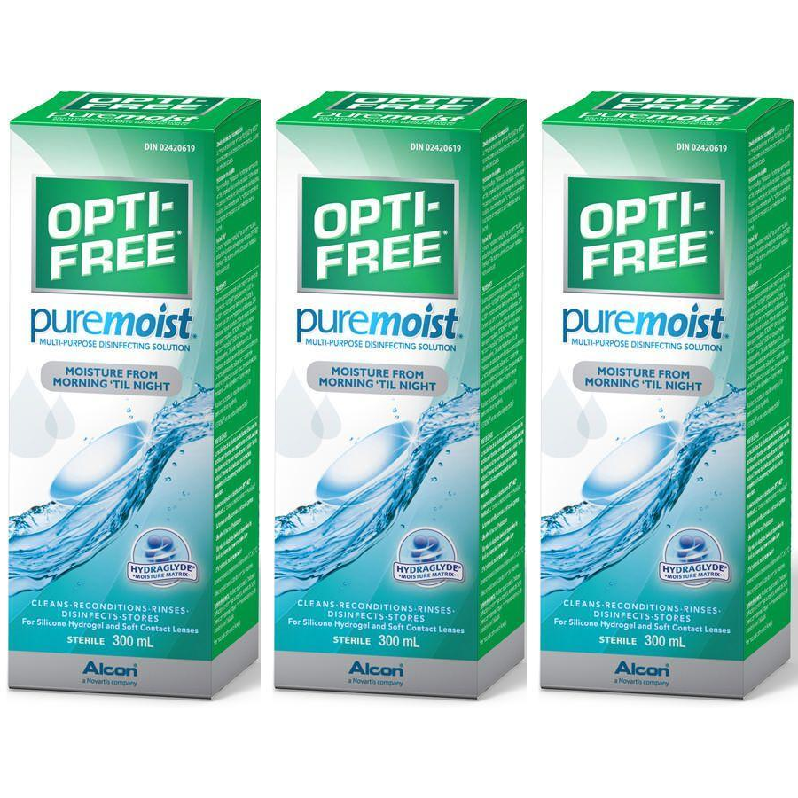 Solutie intretinere lentile de contact Opti-Free Pure Moist 3 x 300 ml + suport lentile cadou