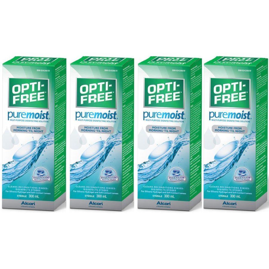Solutie intretinere lentile de contact Opti-Free Pure Moist 4 x 300 ml + suport lentile cadou