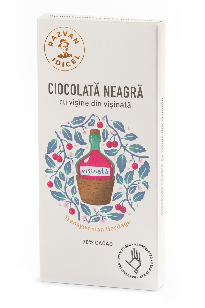Ciocolata neagra 70% cacao cu cirese si visinata, 80g, Razvan Idicel