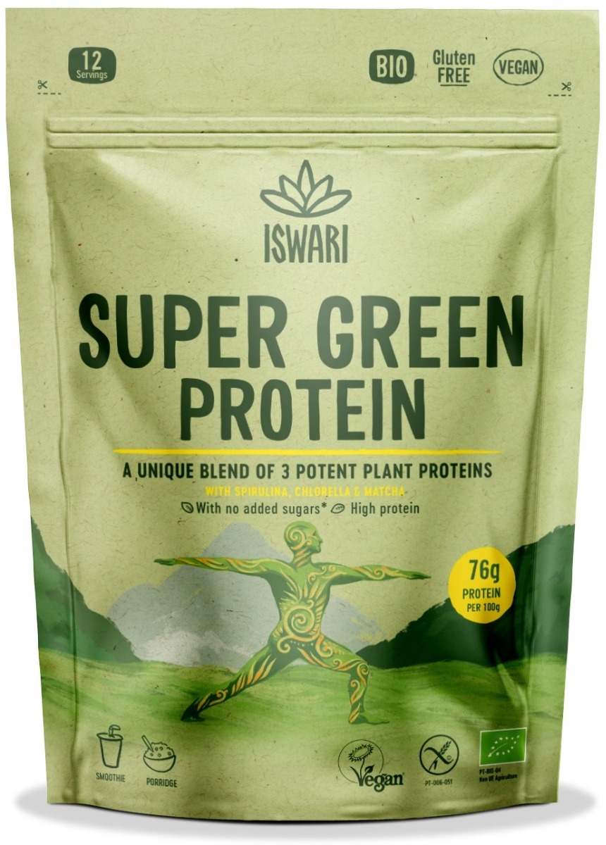 Pulbere proteica si detox bio Super Verde 71.1% proteina, 250g, Iswari