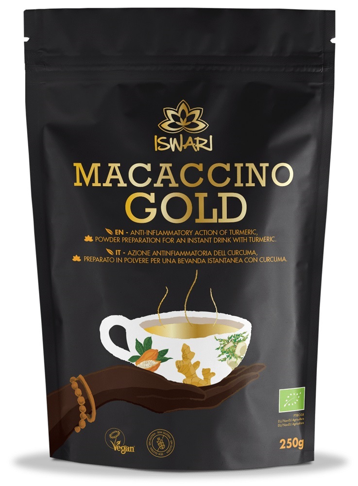 Bautura instant functionala bio vegana Macaccino Gold, 250g, Iswari