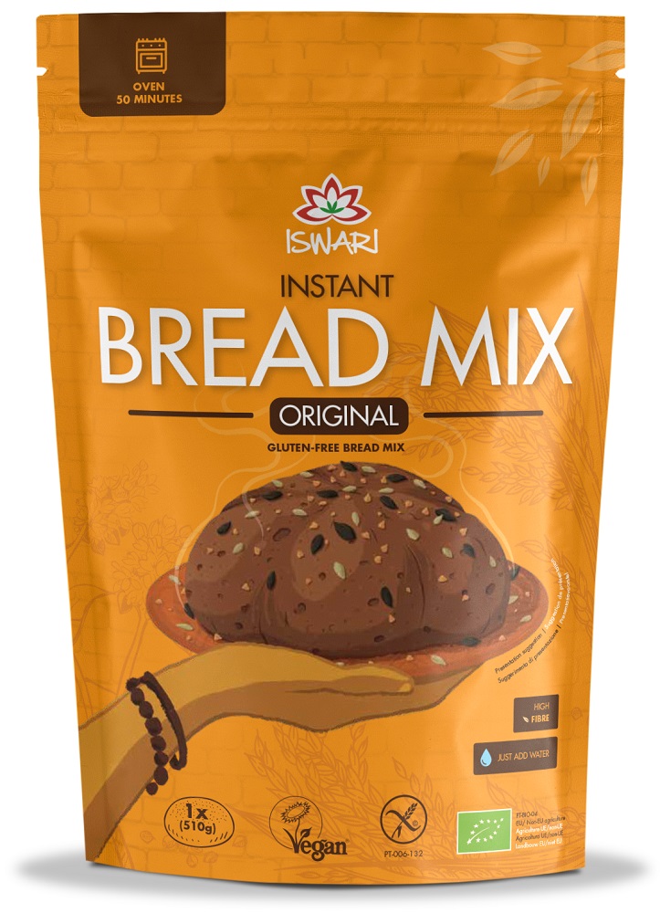 Mix instant pentru paine bio fara gluten original, 300g, Iswari