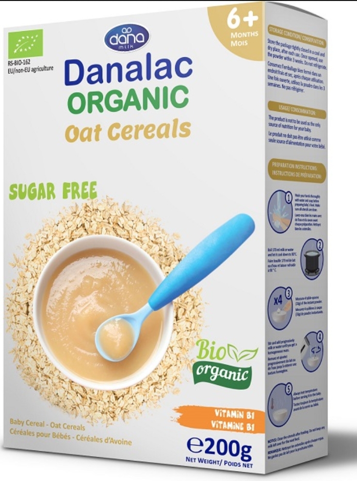 Mancare pentru bebelusi bio Cereale Ovaz 6m+ fara zahar, 200g, Danalac