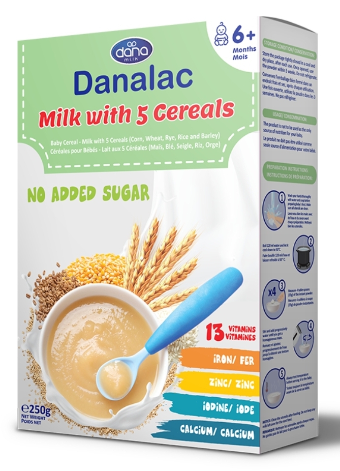 Cereale 5 Cereale cu lapte 6m+, 250g, Danalac