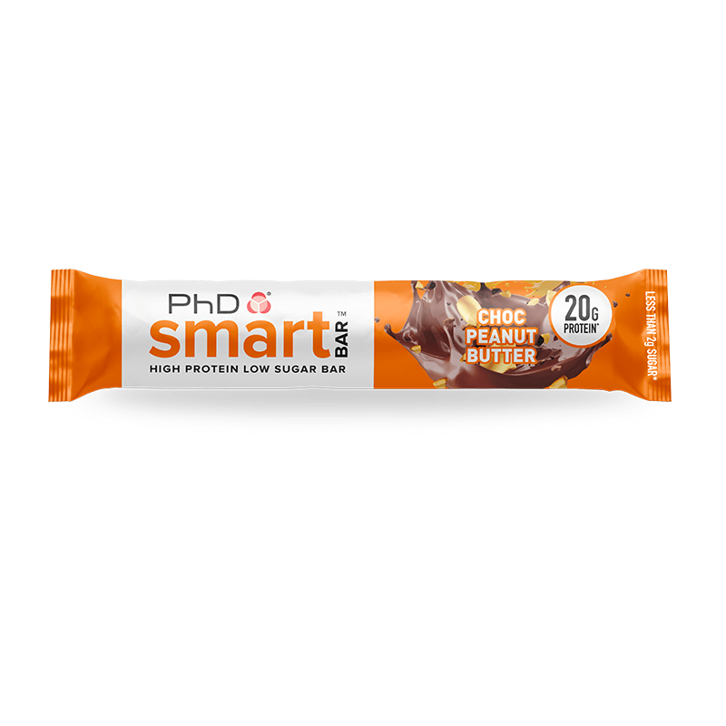 Baton proteic cu ciocolata si unt de arahide Smart Bar Choc Peanut Butter, 64g, PhD