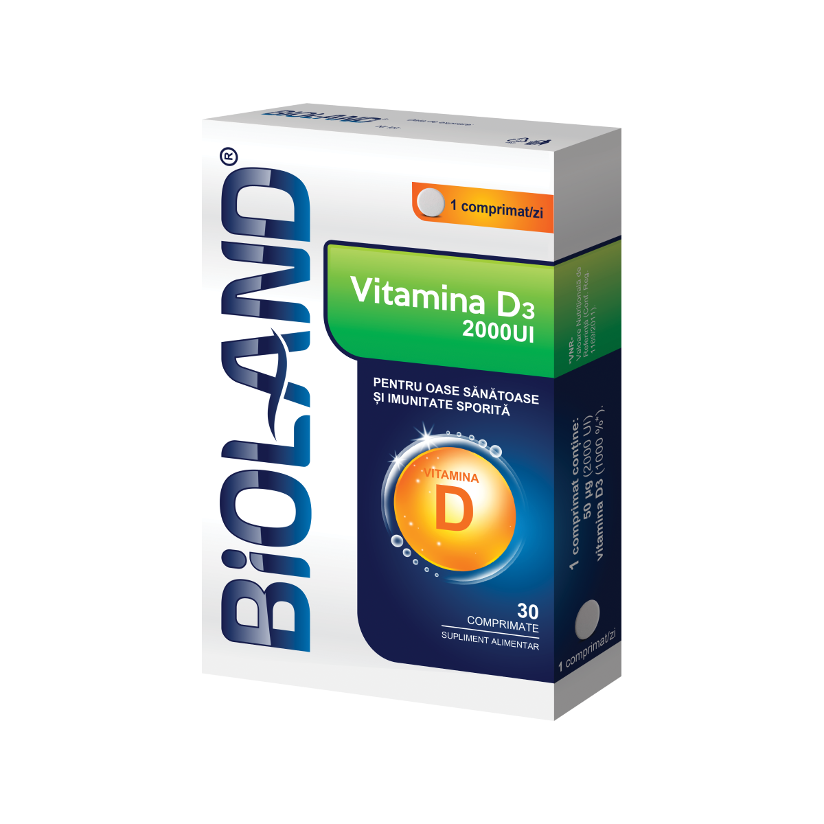 Vitamina D3 2000UI Bioland, 30 comprimate, Biofarm