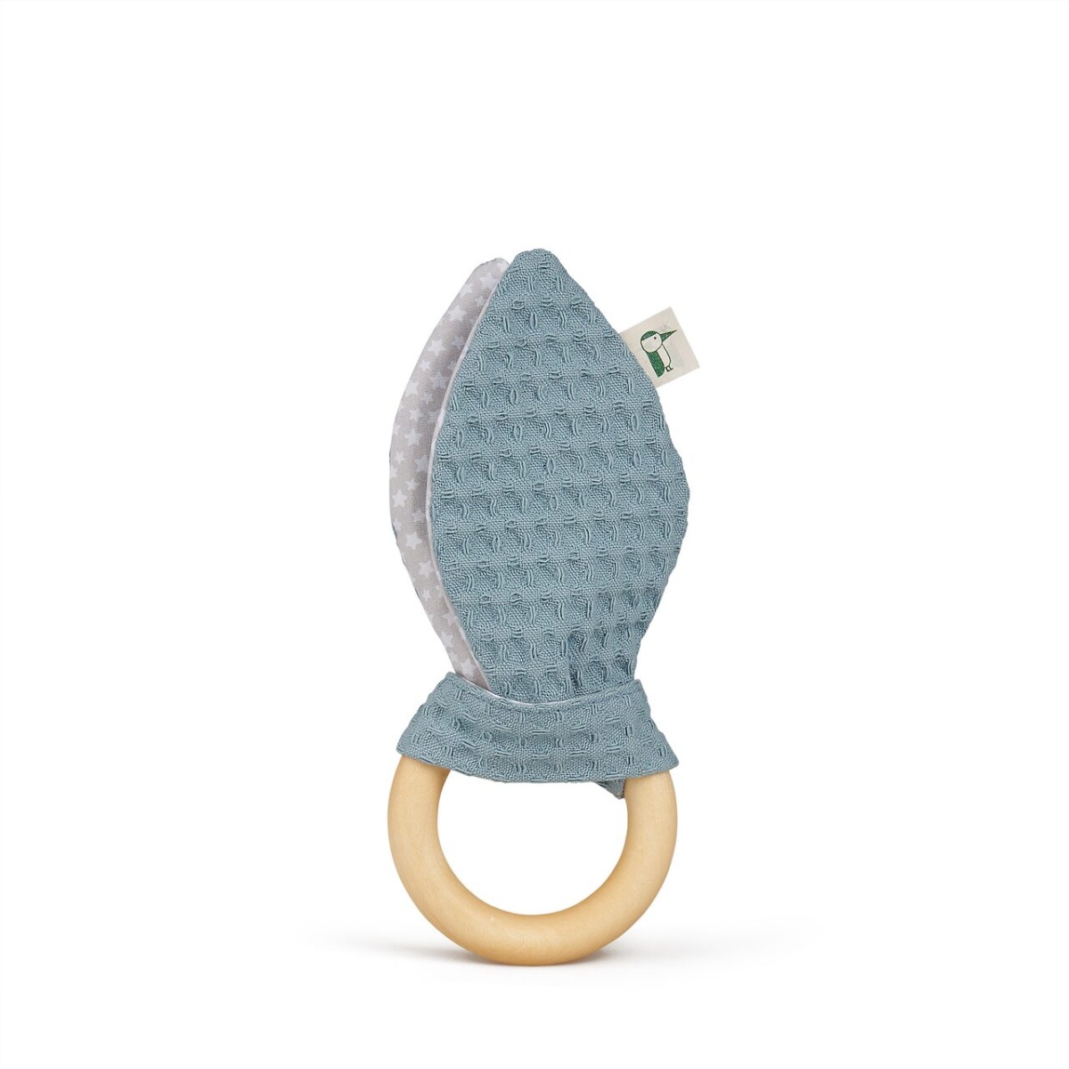 Jucarie cu inel de prindere din lemn si urechi din material textil albastru 571-V3, 1 bucata, Grunspecht
