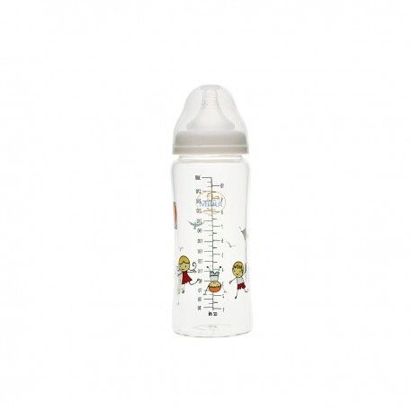 Biberon din sticla borosilicat cu gat larg 3 luni+ Baby, 300ml, Minut