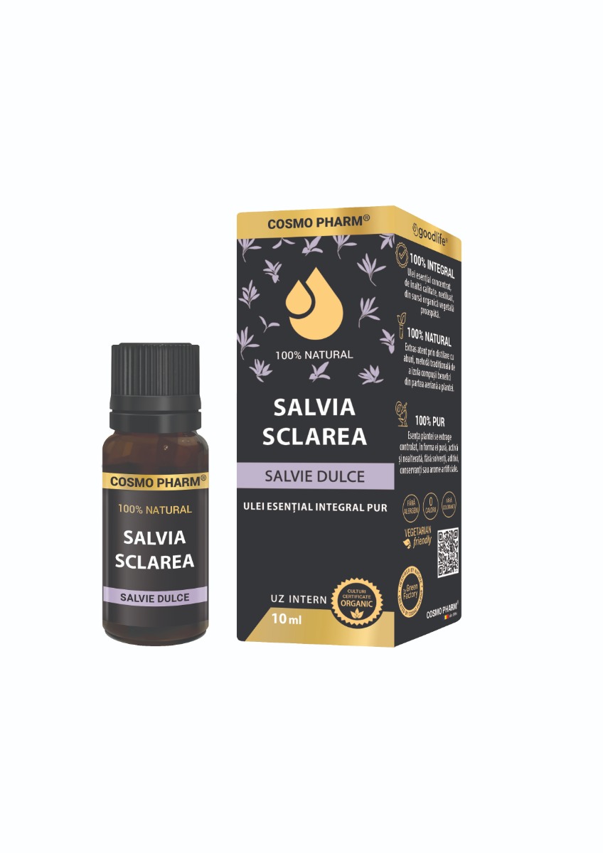 Ulei esential de salvie dulce Salvia Sclarea, 10ml, Cosmopharm