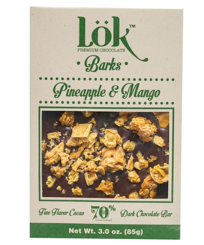 Dark Chocolate 70% cacao cu ananas si mango, 85g, LOK