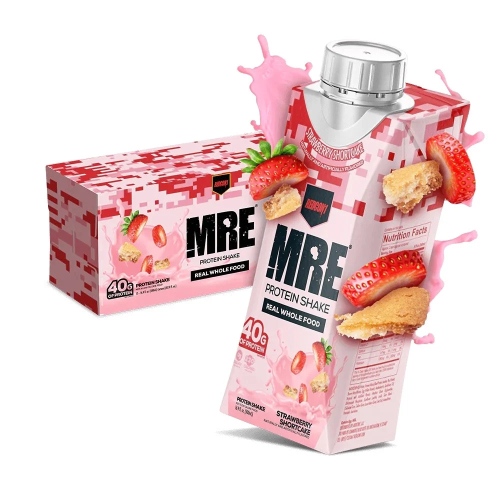 Shake proteic din alimente intregi cu aroma de capsuni MRE Protein Shake, 500ml, Redcon1