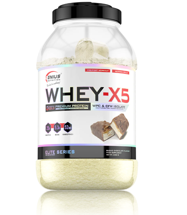 Pudra proteica cu aroma de Ciocolata Bueno Whey-X5, 2000g, Genius Nutrition