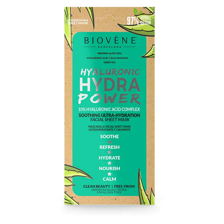 Masca servetel ultra-hidratanta cu acid hialuronic si aloe vera Hydra Power, 20ml, Biovene