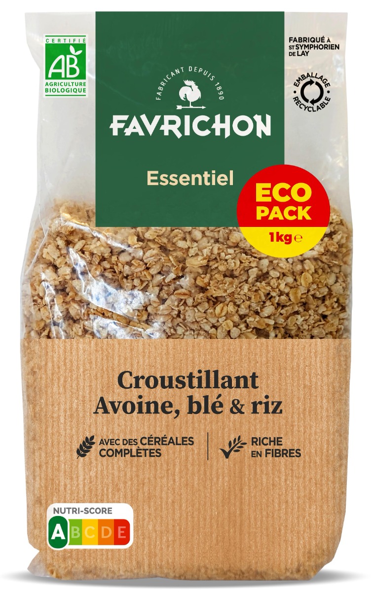 Musli bio crocant cu cereale integrale format economic, 1kg, Favrichon