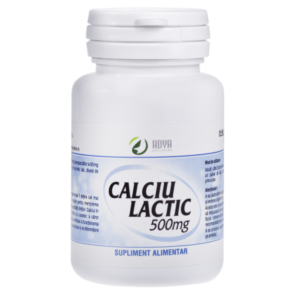 Calciu lactic 500mg, 100 capsule, Adya Green Pharma