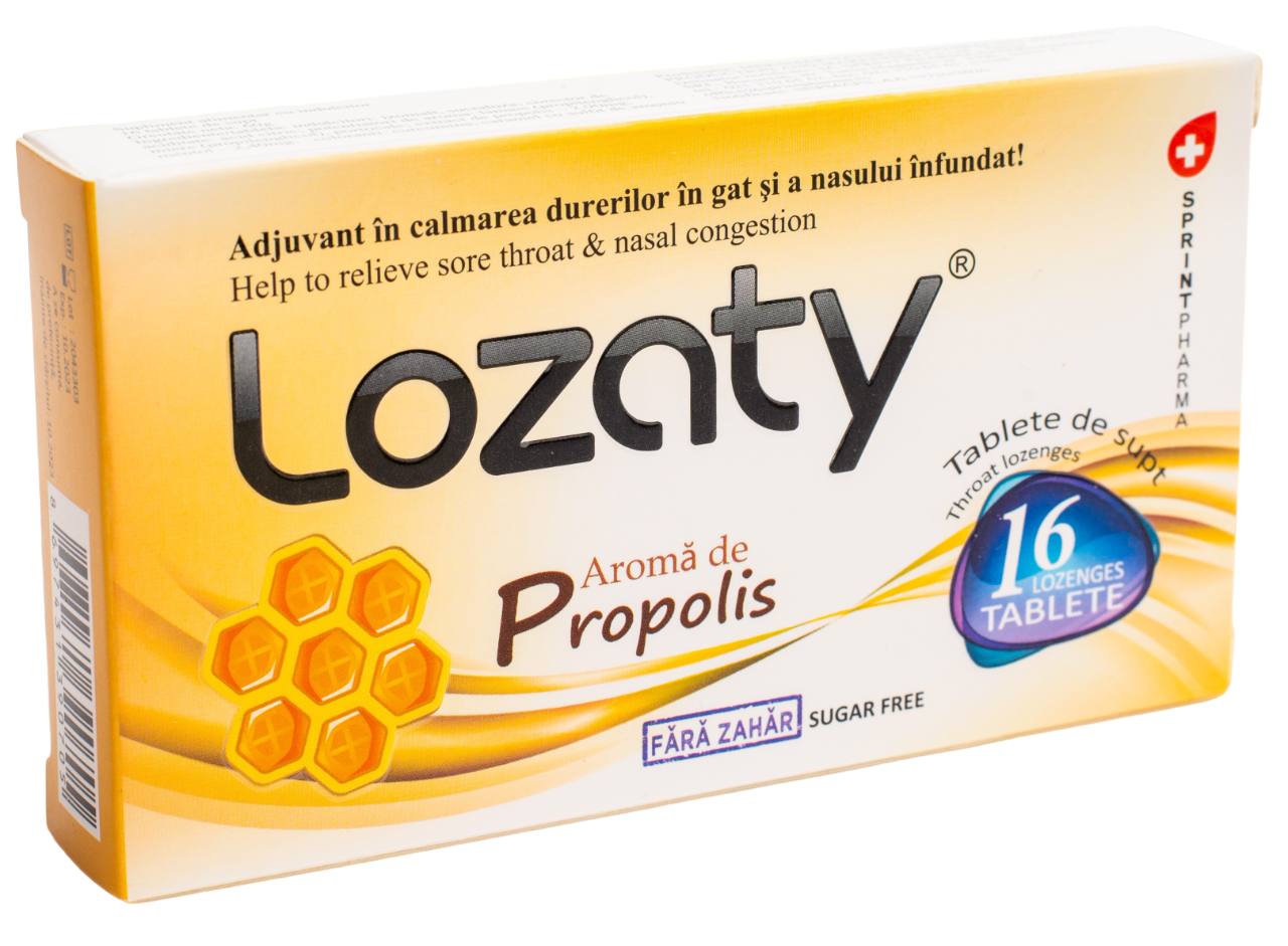 Supliment alimentar cu aroma de propolis fara zahar Lozaty, 16 tablete, Sprint Pharma