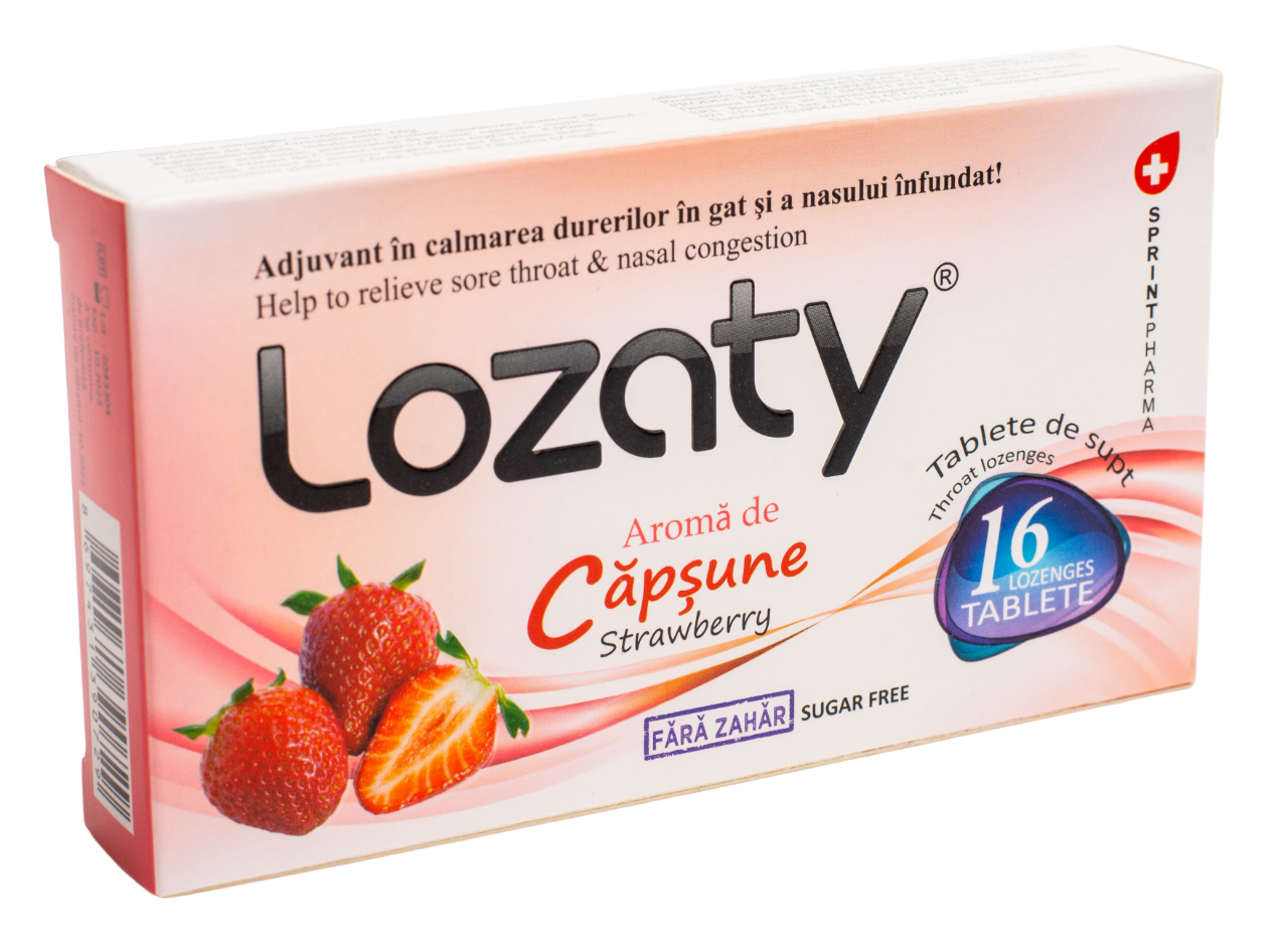 Supliment alimentar cu aroma de capsuni fara zahar Lozaty, 16 tablete, Sprint Pharma
