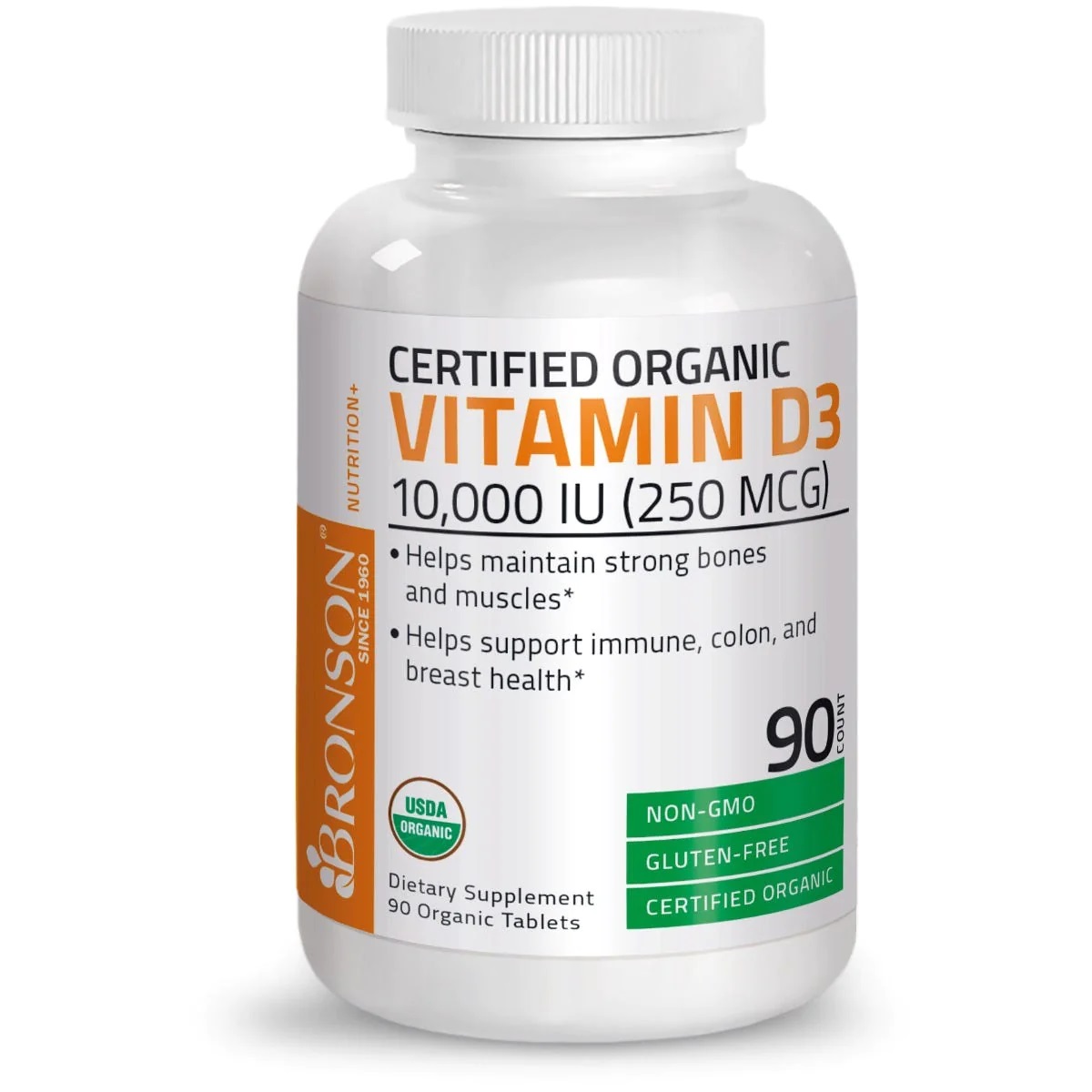 Vitamina D3 organica 10000UI, 90 tablete, Bronson Laboratories
