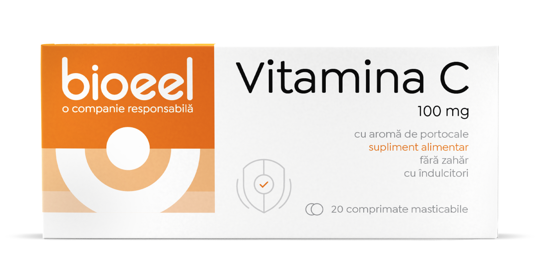 Vitamina C 100mg cu aroma de portocale, 20 comprimate, Bioeel