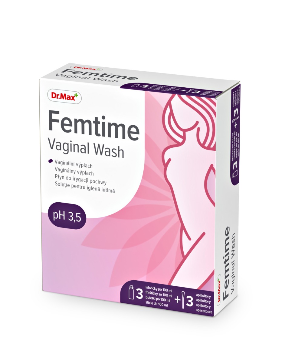 Dr. Max Femtime Vaginal Wash Solutie pentru igiena intima, 3 flacoane + 3 aplicatoare