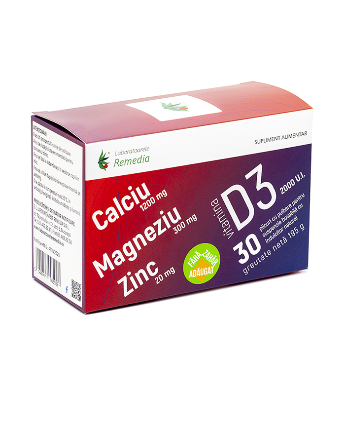 Calciu Magneziu Zinc Vitamina D3, 30 plicuri, Laboratoarele Remedia