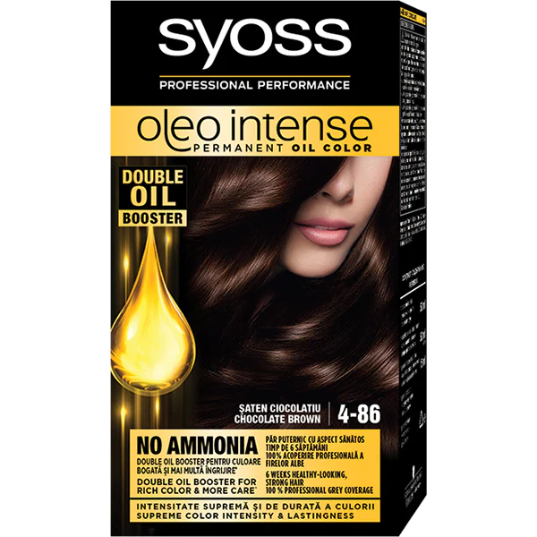 Vopsea de par permanenta fara amoniac Color Oleo Intense 4-86 Saten Ciocolatiu, 115ml, Syoss