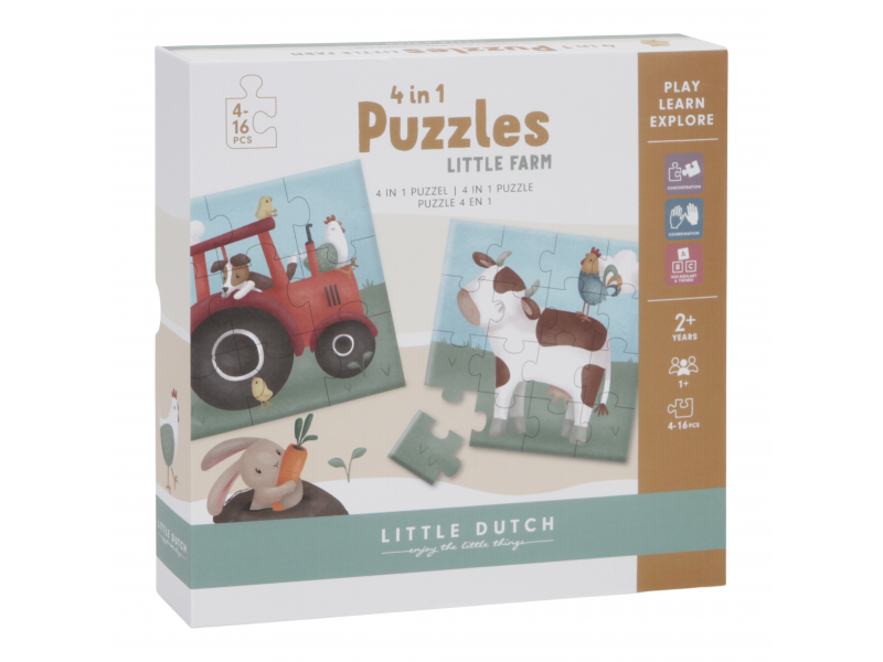 Puzzle 4 in 1 din carton FSC Little Farm, 1 bucata, Little Dutch