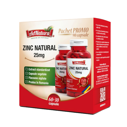 Pachet Zinc Natural, 60 + 30 capsule, AdNatura