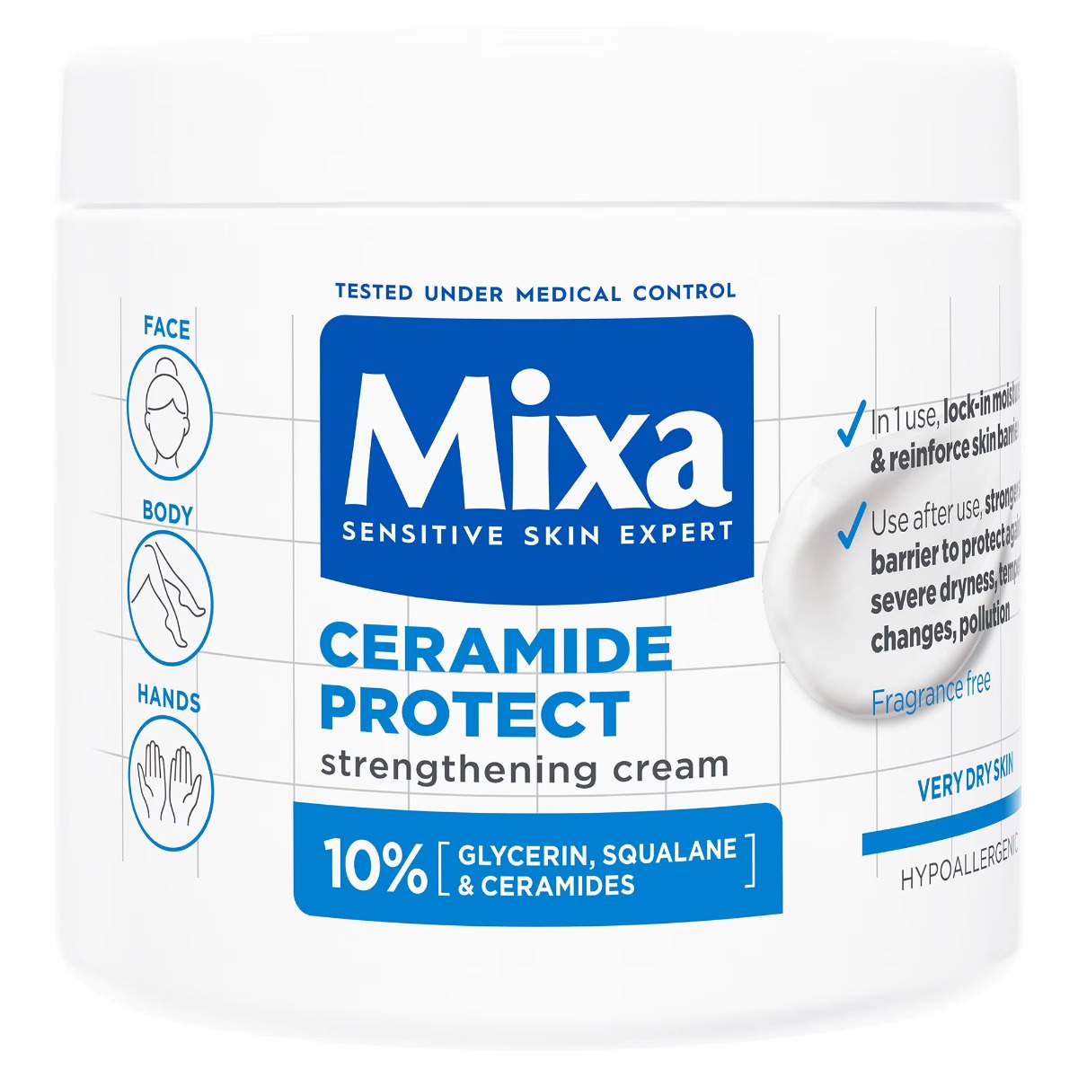 Crema fortifianta pentru fata si corp 10% glicerina piele foarte uscata Ceramide Protect, 400ml, Mixa