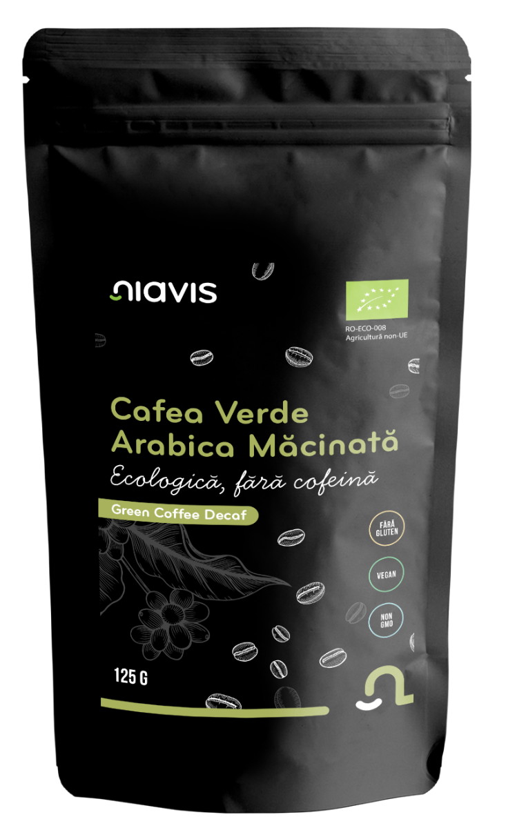 Cafea verde Arabica macinata fara cofeina, 125g, Niavis