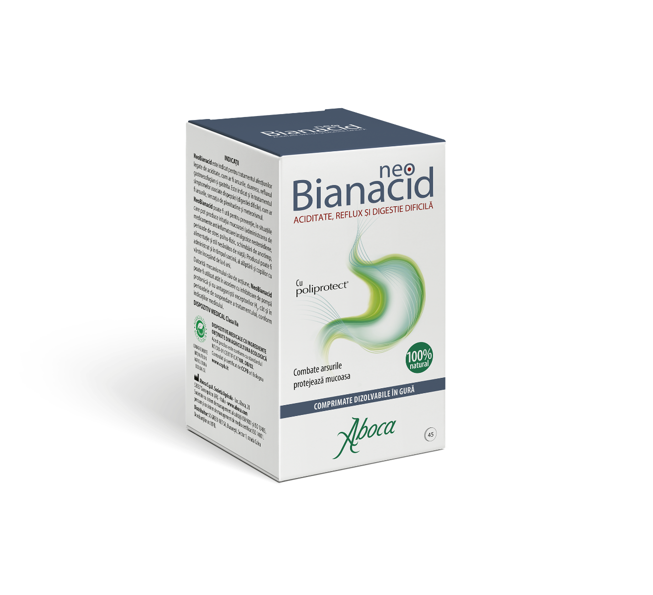 NeoBianacid cu poliprotect pentru aciditate si reflux, 45 comprimate, Aboca