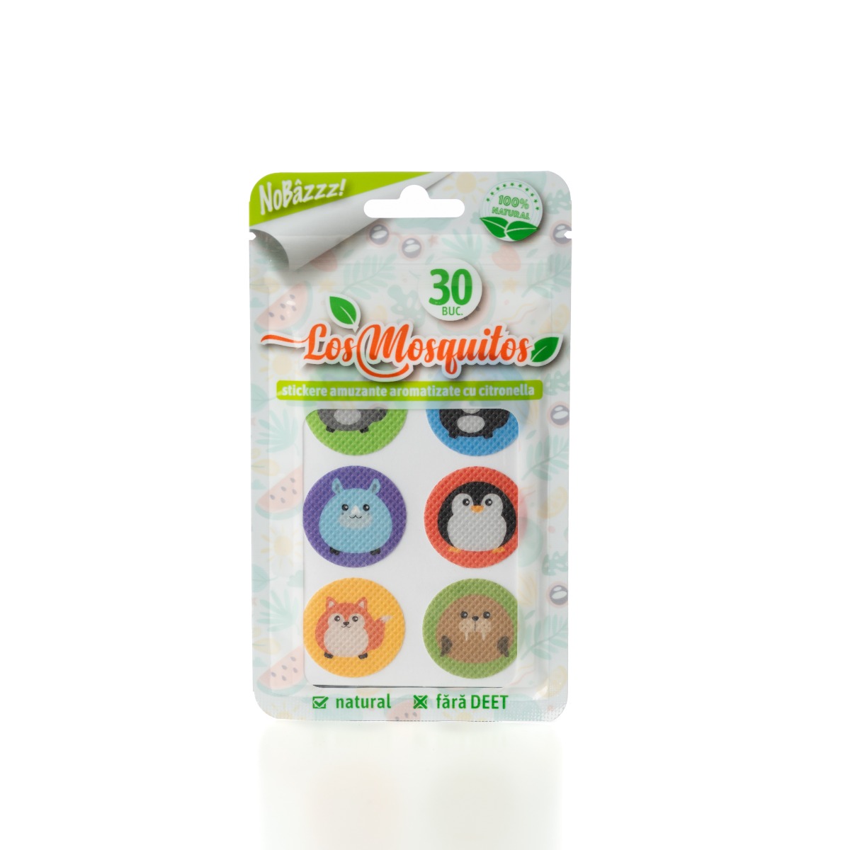 Stickere aromatizate cu citronella model cu animale, 30 bucati, Los Mosquitos