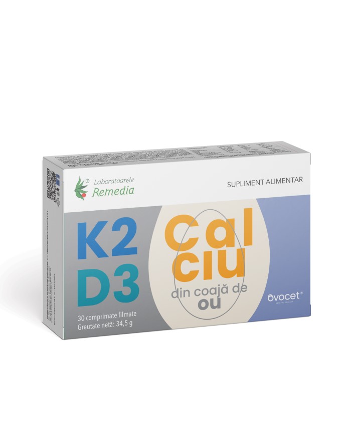 K2+ D3+ Calciu, 30 comprimate, Laboratoarele Remedia
