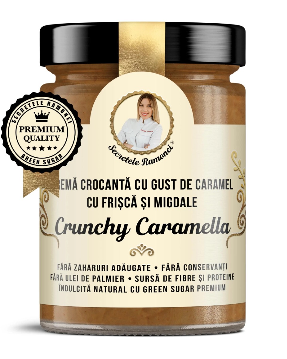 Crema cu gust de caramel si migdale Crunchy Caramella Secretele Ramonei, 350g, Laboratoarele Remedia
