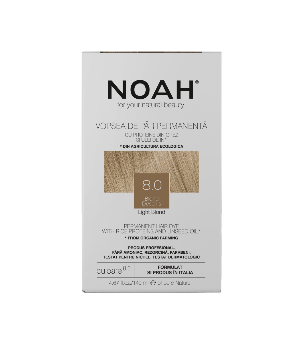 Vopsea de par naturala Blond deschis (8.0), 140ml, Noah