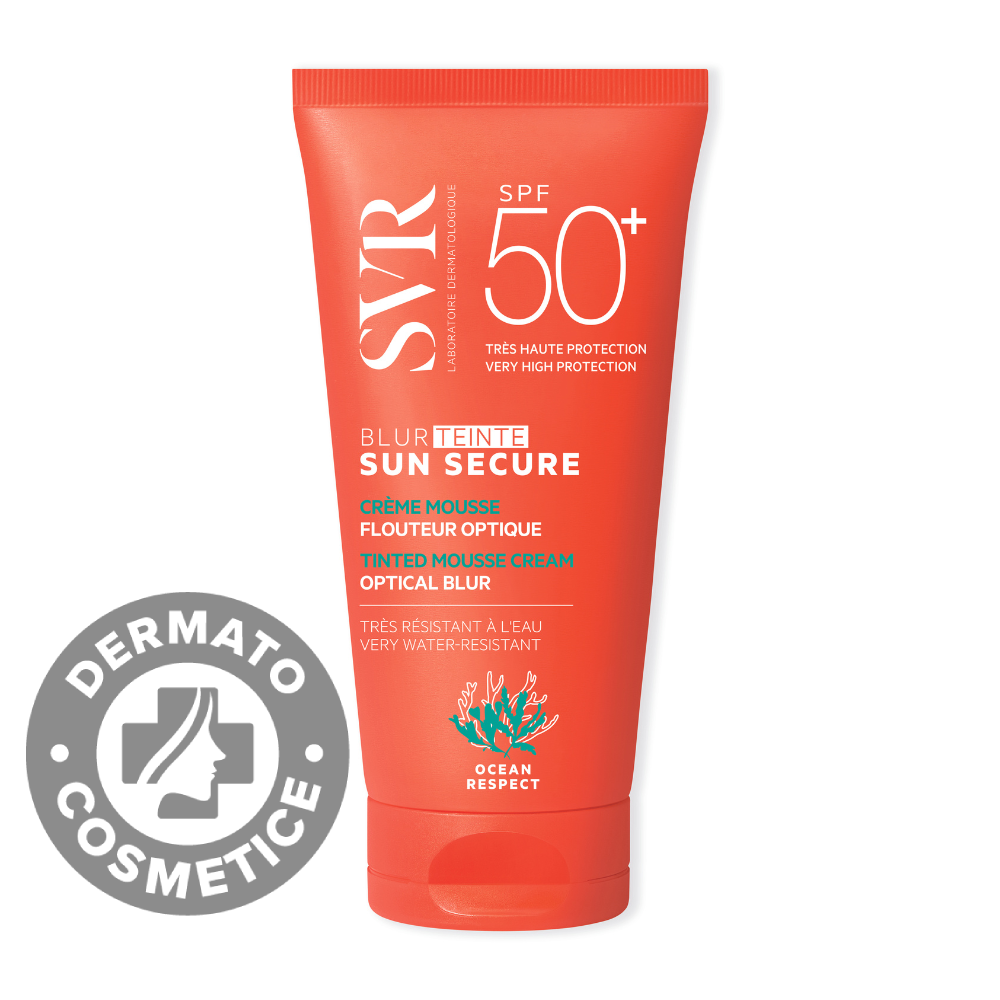 Crema spuma nunantatoare pentru protectie solara SPF 50+ Beige Rose Sun Secure Blur Teinte, 50ml, SVR