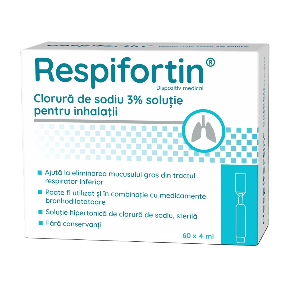 Respifortin clorura de sodiu 3% solutie pentru inhalatii, 60 fiole x 4 ml, Zdrovit