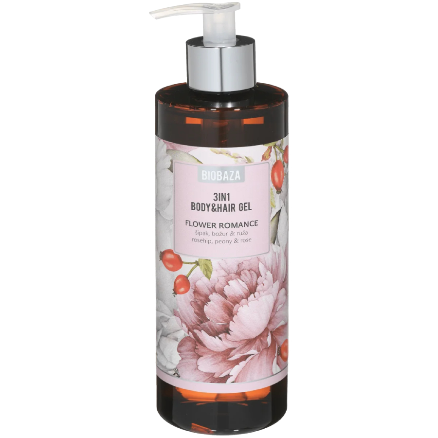Sampon & gel de dus cu parfum natural de trandafir si extract de bujor, 400ml, Biobaza