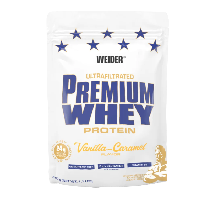 Pudra proteica cu aroma de Vanilla-Caramel Premium Whey, 500g, Weider