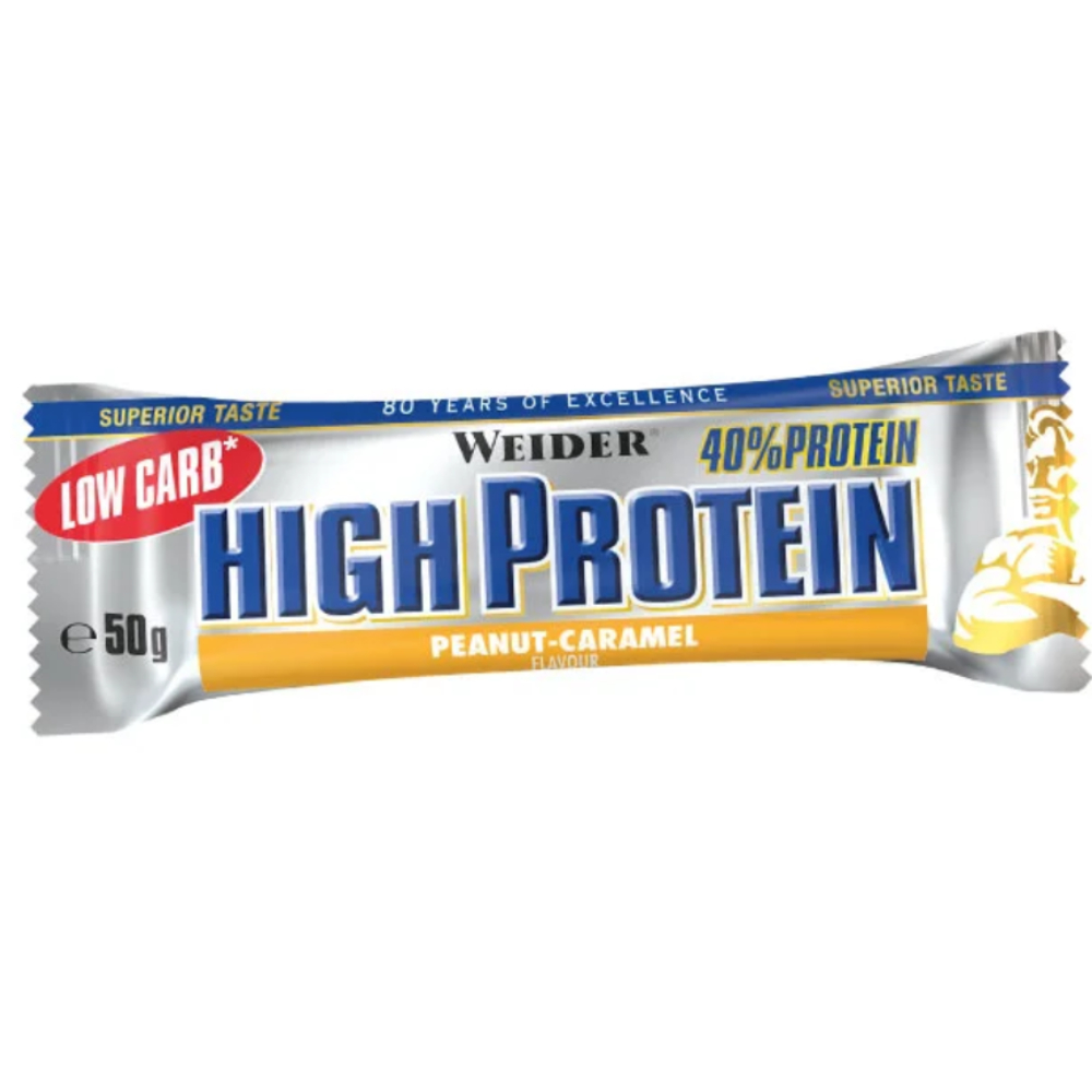 Baton proteic cu aroma de peanut-caramel High Protein 40%, 50g, Weider